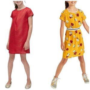 Gap Kids Red Metallic Pleated Jacquard Dot Party Dress/Old Navy Floral Dress M-8